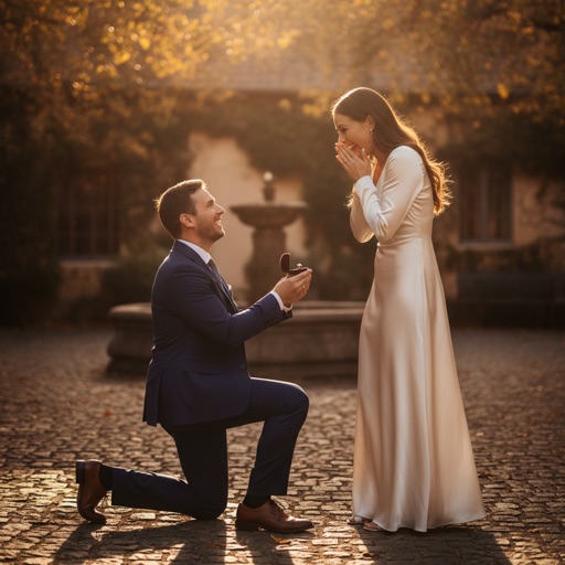 AI proposal photo of two people together in one realistic engagement scene, each keeping their own real face